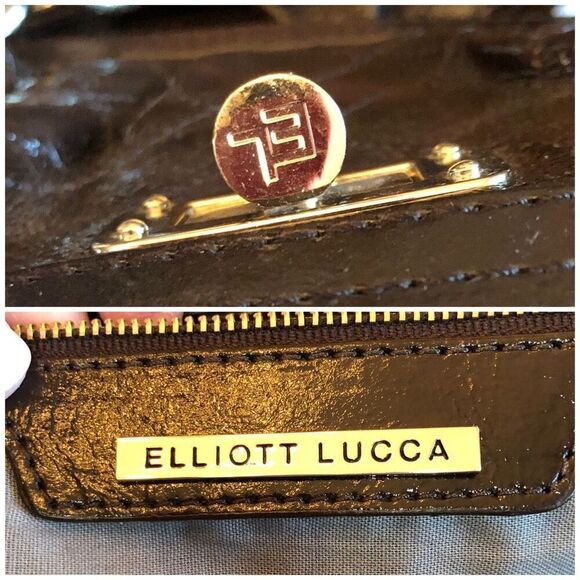 ELLIOTT LUCCA - "Helena" Quilted Brown Patent Cow Leather Satchel/Shoulder Bag - Picture 12 of 16